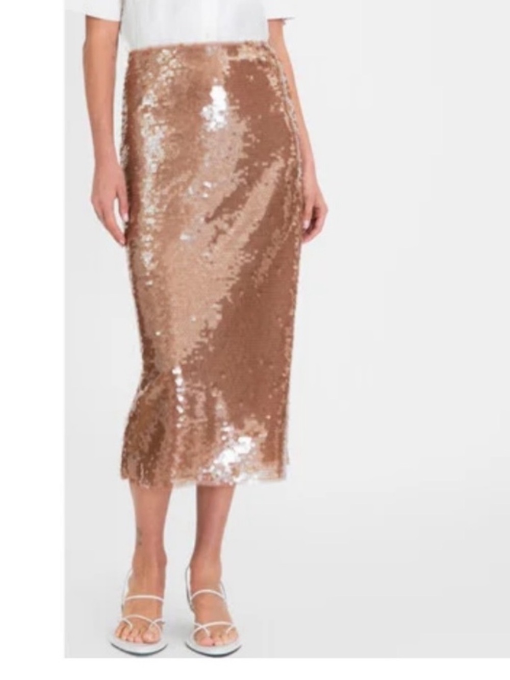 Tanya Taylor Kiah Praline Sequin Midi Skirt Size 6 $595